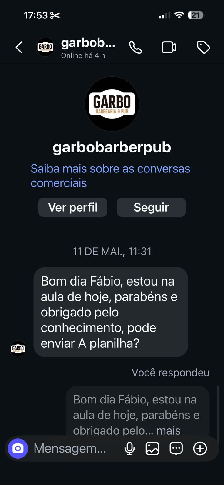Depoimento de @garbobarberpub