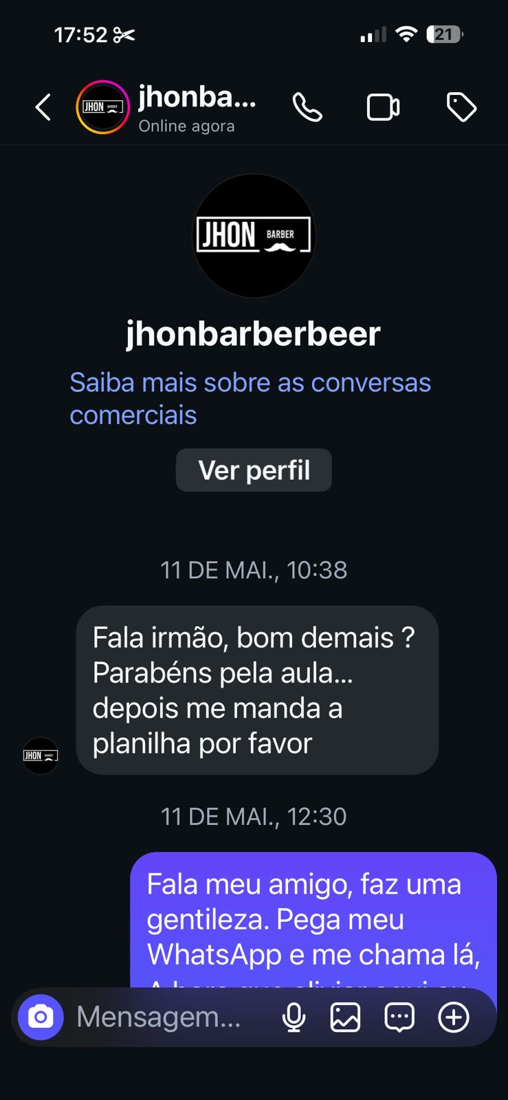 Depoimento de @jhonbarberbeer