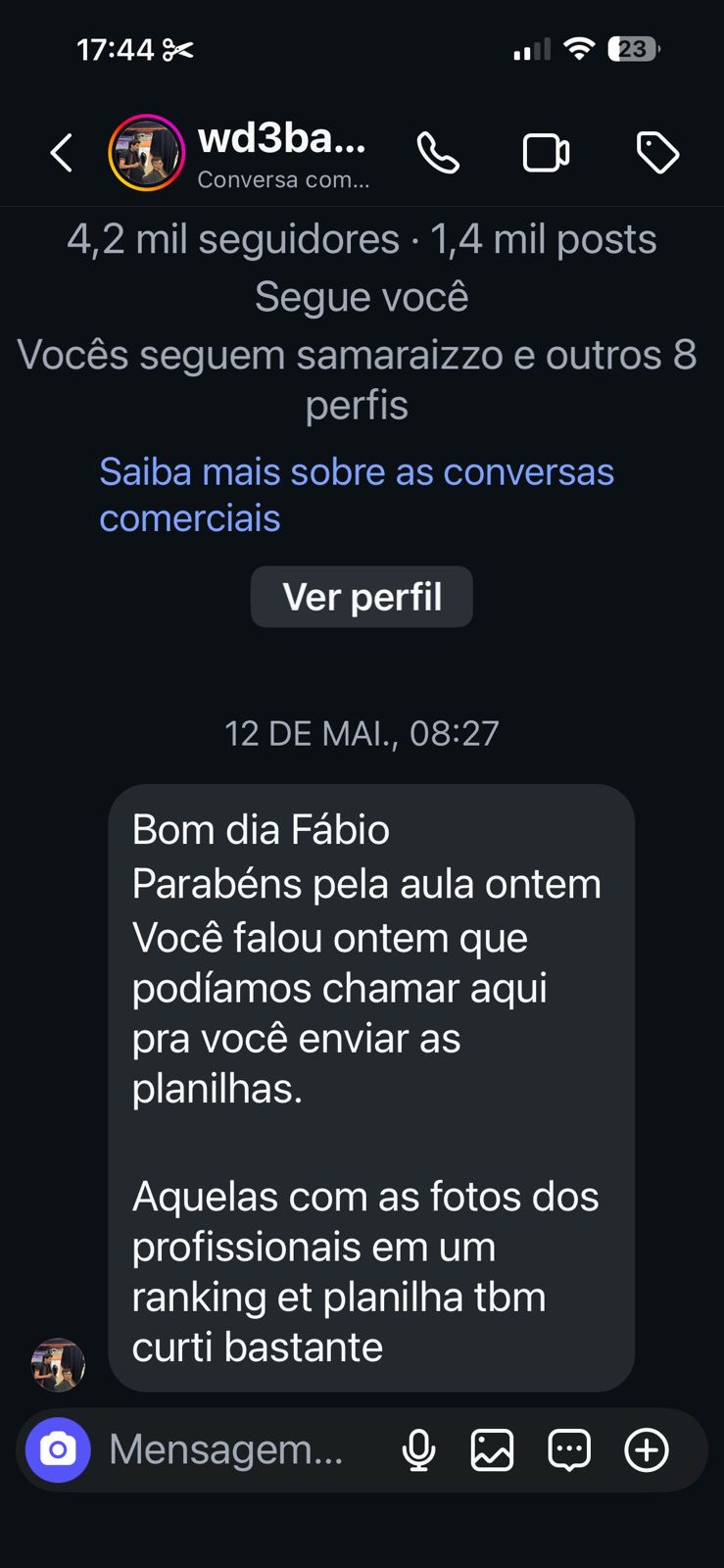Depoimento de @wd3barber