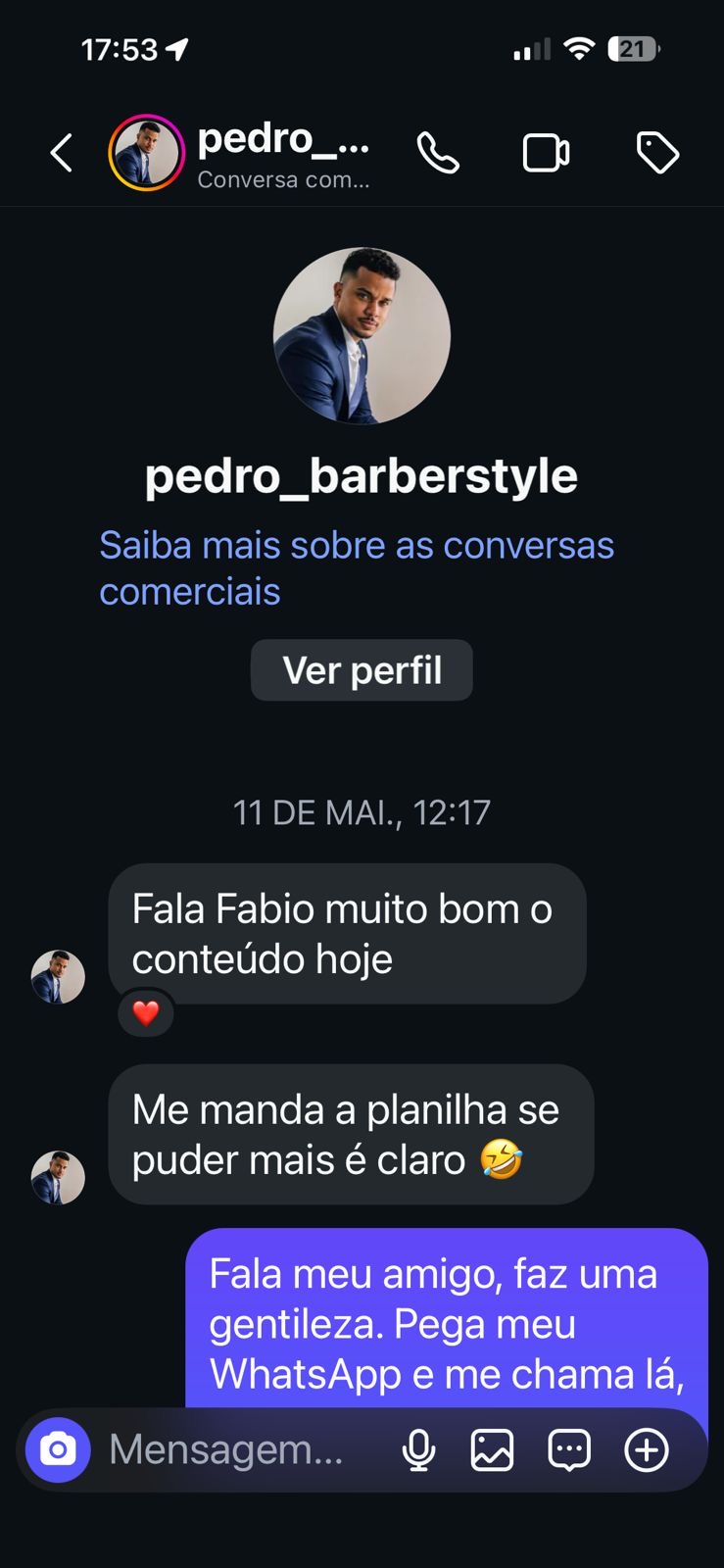 Depoimento de @pedro_barberstyle